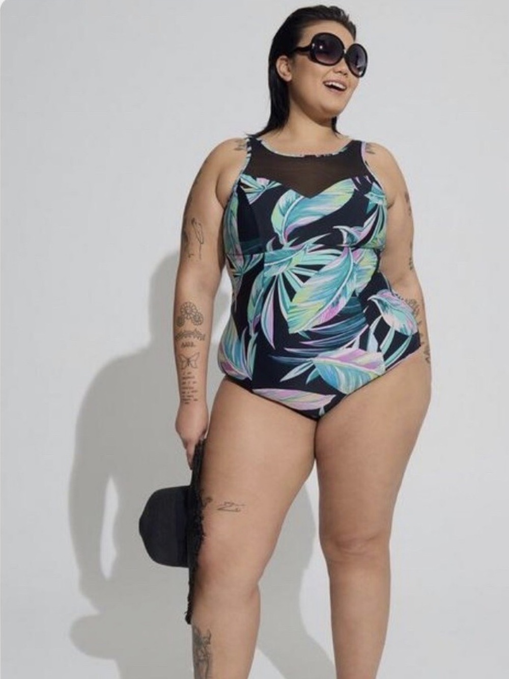 Torrid wireless mesh high neck swimsuit 3x Tropical leaf print